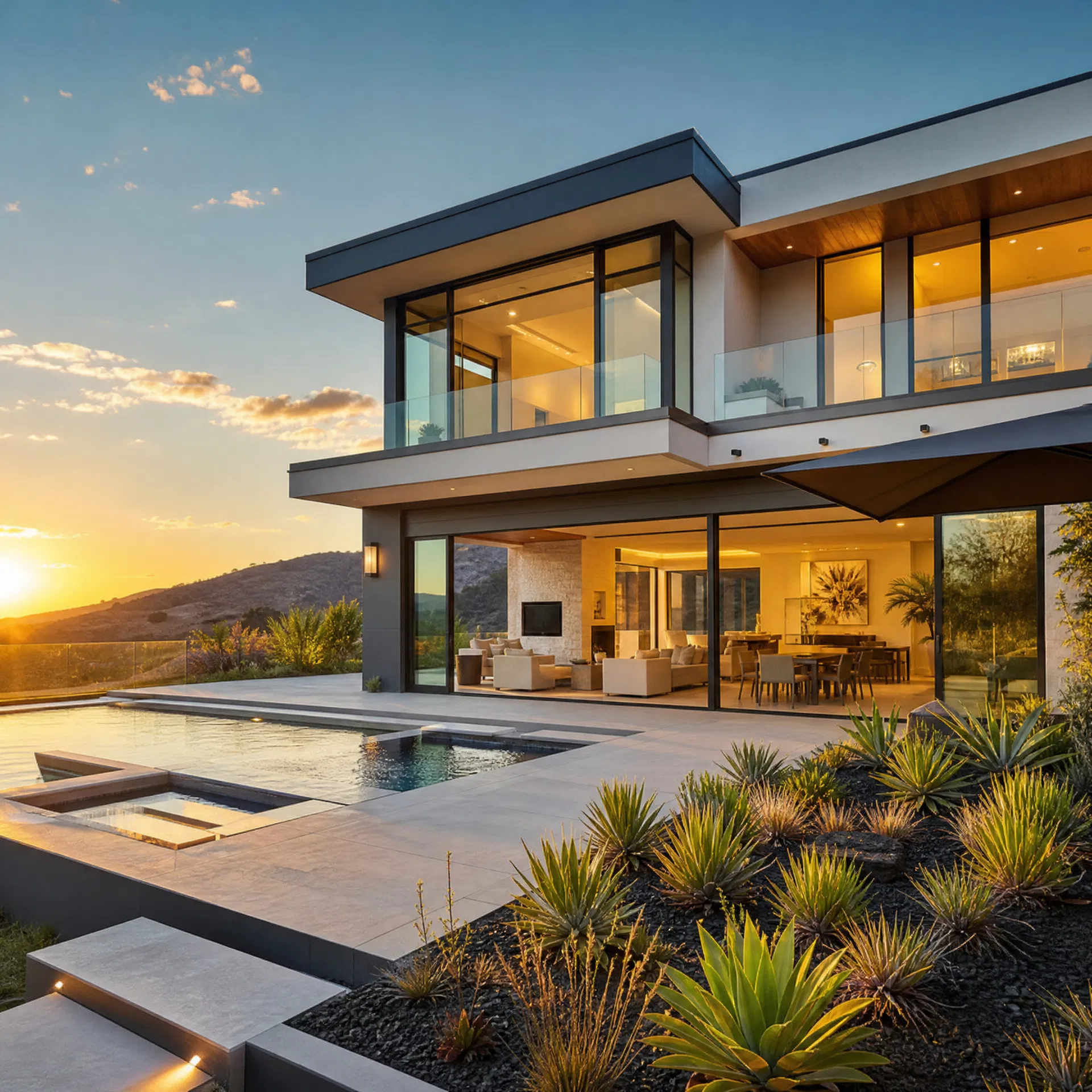 Casa de luxo ao entardecer